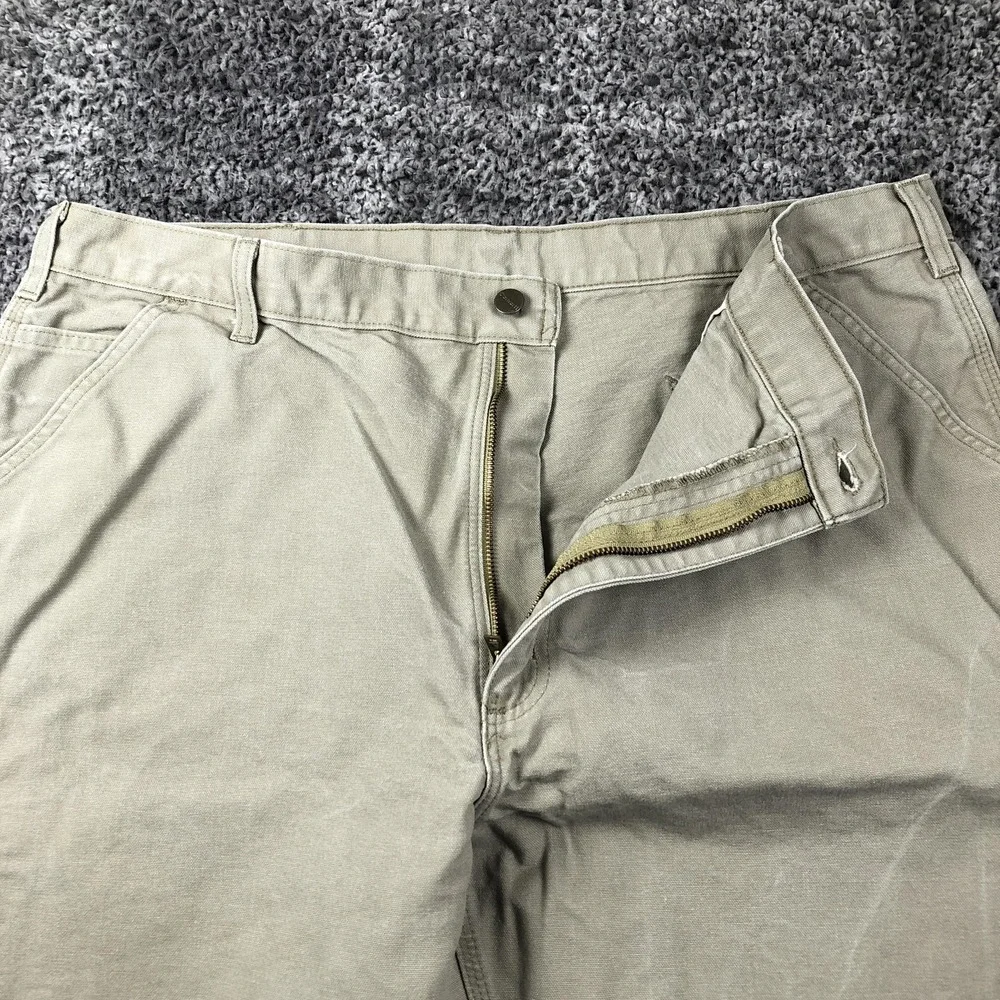 Carhartt Pants Mens 42x34 Beige Canvas Dungaree Fit Carpenter Workwear B11 DES‎